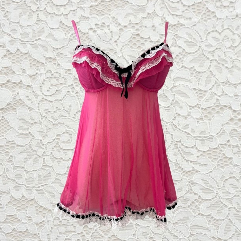 vintage y2k‎ hot pink & black babydoll chemise slip dress